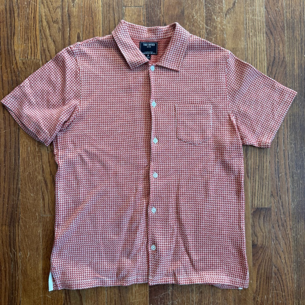 Todd Snyder Knit Houndstooth Red Orange Knit Polo Size Medium